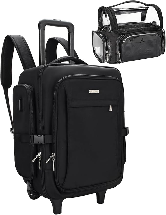 Relavel Makeup Backpack Rolling Makeup Case with Makeup Brush Holder Bag, Professional Makeup Organizer, Large Capacity with Adjustable Dividers for Makeup Artist(Black)