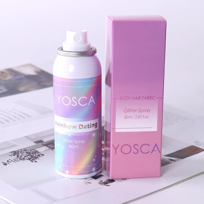Yosca Body Glitter Spray, 80ML Holographic Silver Glitter Hairspray, Quick-Drying and Long-Lasting Shiny Glitter Spray for Body Hair Sparkling Makeup Festival Concert Party Clothes Rave Accessories