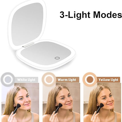 deweisn Compact Mirror, Lighted Travel Makeup Mirror with 1X/10X Magnifying Double Sided Dimmable Portable Pocket for Handbag and Pocket, USB Charging(White)