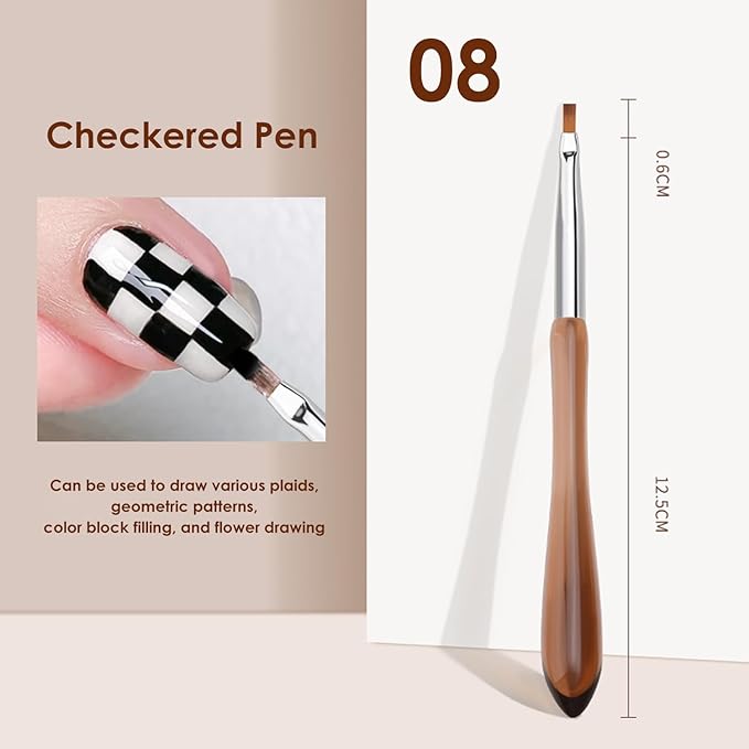 Nail Art Brushes Checkered Pen Nail Drawing Pen For Fill in Geometric Patterns, 08