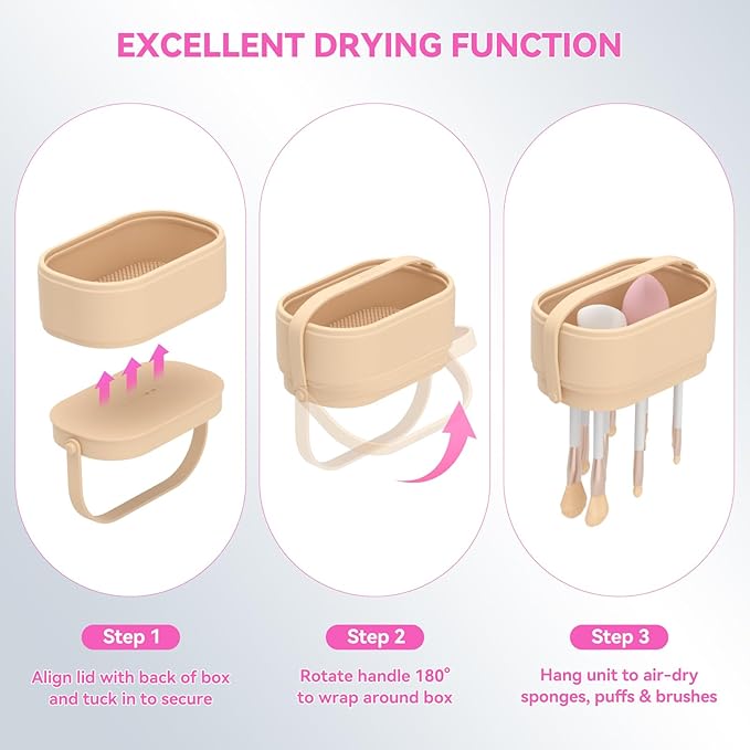 Makeup Brush Cleaner Mat 3 in 1 Makeup Brush Holder Silicone Makeup Brush Drying Rack Make Up Brush Cleaning Bowl Make Up Brush Cleaner Pad Cosmetic Storage Box Cleaning Tool for Sponge Powder Puff