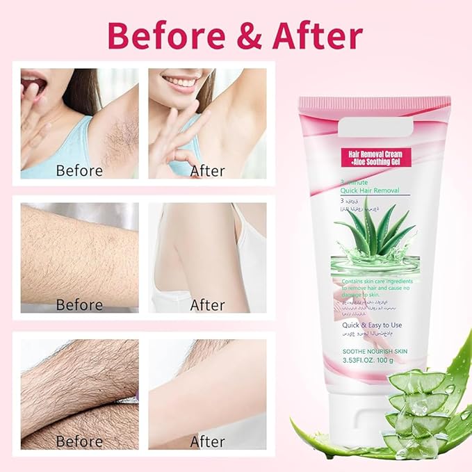 Hair Removal Cream for Women, Aloe Vera Depilatory Cream for Intimate Areas and Pubic Area-Hair Removal for Body Legs Arms Underarms Bikini, Gentle Formula for All Skin Type