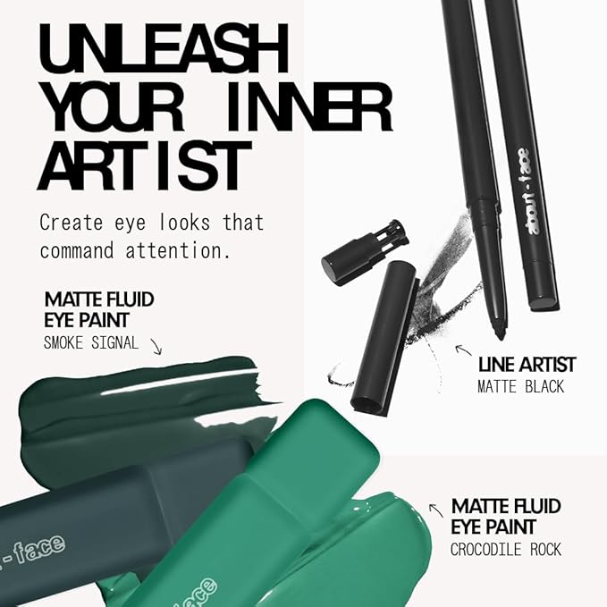 about-face Matte Fluid Eye Paint Crocodile Rock – High-Pigment Liquid Eyeshadow, Long-Lasting, No-Budge Matte Finish, Vegan & Cruelty-Free (Intense Teal)