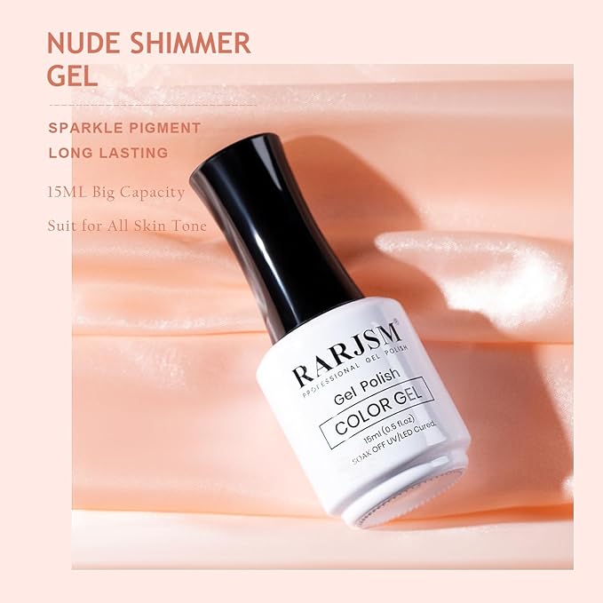 RARJSM Nude Glitter Gel Nail Polish Sheer Orange Pink Gold Shimmery Milky Jelly Gel Polish Neutral Color Skin Tone 15ml Sparkle Pigments Gel Soak off UV LED Cured for Home Salon DIY Nail Art