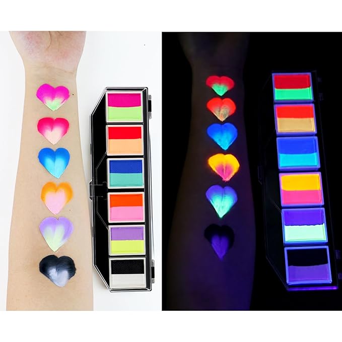 Face Paint Kit, 6 Colors, Water-Based, Kid-Friendly, Stage Makeup, Holiday Body Paint, With two brushes, Fluorescent, Quick Dry, Easy to Use, Vibrant Colors, Washable, Safe