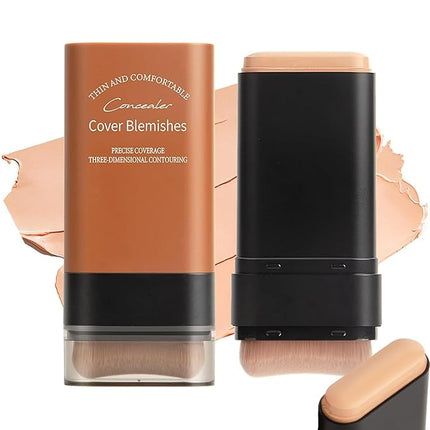 Flawless Face Foundation Stick,2-in-1 Long-Lasting Concealer Foundation Stick with Brush,Multi-Use Makeup for Dark Circles & Blemishes,Waterproof Thin Contour Sticks for Face Makeup (03#Pink Velvet)