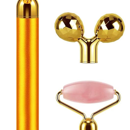 3-IN-1 Electric Jade Roller 3D Roller Facial Roller & Face Massager,Gold