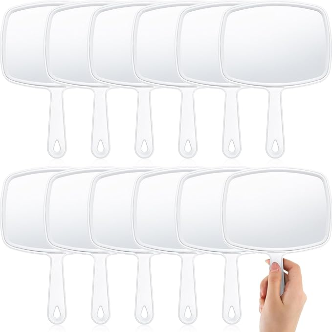 Geetery 12 Pcs Hand Mirror Handheld Makeup Mirrors with Handle Wall Mount for Cosmetic Bathroom Home Barber Salon Travel Portable Beauty School Gift for Women Student 6.69 x 9.45 Inch(White)