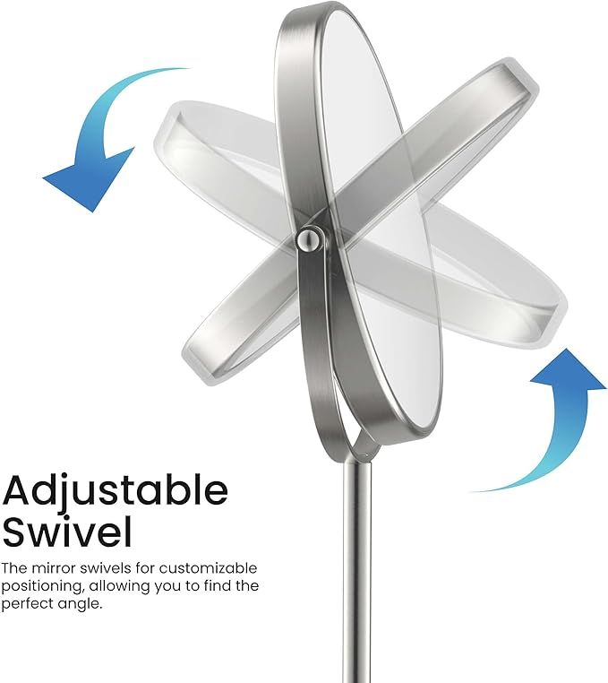 KIBI Free Standing Magnifying Makeup Mirror | Dual-Sided 1X/5X Magnification | 360° Rotating Vanity Mirror for Precise Grooming, Skincare & Beauty (Brushed Nickel, KMM103)