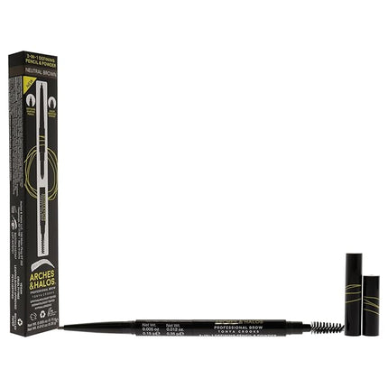 Arches & Halos 2-In-1 Defining Eyebrow Pencil And Powder - Shapes And Fills Sparse Brows For Natural Look - Soft Textured Powder Formula - Dual Ended With Spoolie Brush - Neutral Brown - 0.017 Oz