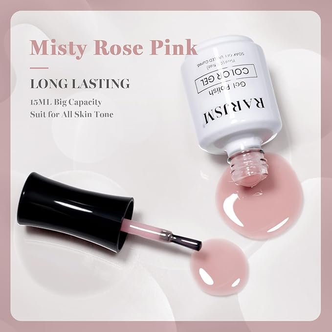 RARJSM Nude Misty Rose Pink Gel Nail Polish Neutral Skin Tone Sheer Jelly Gelpolish 1PC 15ml Single Bottle Creamy Transparent Natural Nudegel Polish Soak off Cured for Home Salon French Manicure