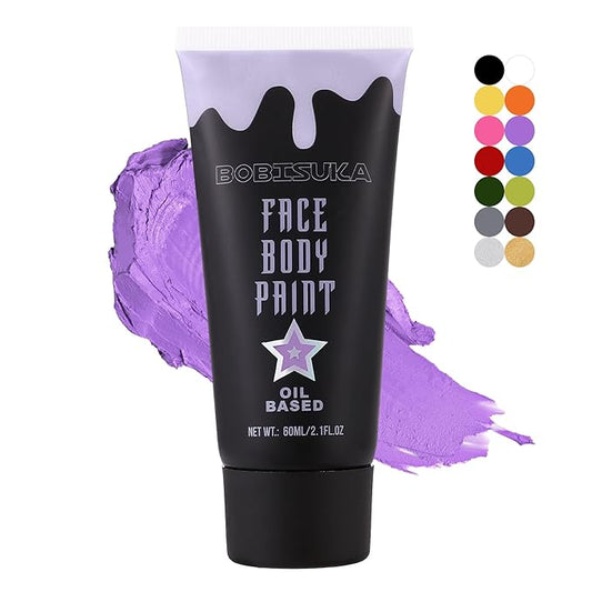 BOBISUKA Purple Face Body Paint, Blendable Cream Face Painting Kit, Colored Eye Black for Sports, Facepaint for Halloween Cosplay, Costume, Parties, SFX Special Effect Makeup（2.1 Fl.oz）