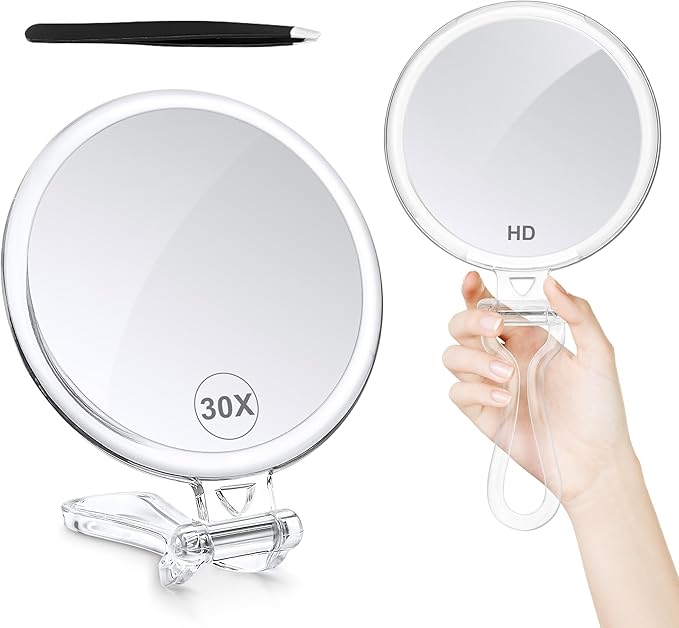B Beauty Planet 30X Magnifying Mirror for Travel with Handle, Double-Sided 1X/30X Magnification Hand Mirror for Makeup,Travel Mirror for Desk 5 Inches