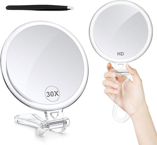 B Beauty Planet 30X Magnifying Mirror for Travel with Handle, Double-Sided 1X/30X Magnification Hand Mirror for Makeup,Travel Mirror for Desk 5 Inches