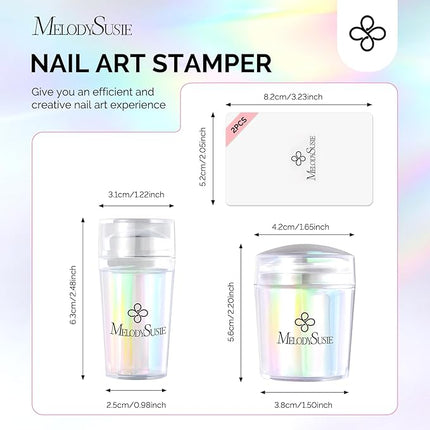 MelodySusie Nail Stamper Kit, 2 Sets Silicone French Tip Upgrade Stamp Tool, Long and Short Stampers with 2PCS Scrapers for French Manicure DIY Home Art Design Salon, Aurora