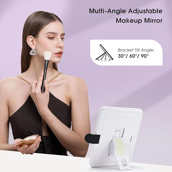 Leather Makeup Case with LED Lighted Mirror 11.4 Inch Travel Makeup Bag Adjustable Brightness in 3 Colors Cosmetic Organizer Artist Storage Bag with Dividers Brush Holder Bag Vanity Shiny Purple