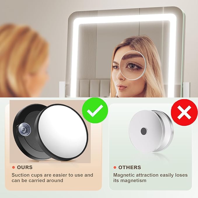 Makeup Vanity Mirror with Lights 15.2" Large LED Lighted Mirror, Hollywood Make Up Mirror with Lighting for Bedroom Tabletop, Smart Touch, Detachable 10X Magnification 360° Rotation, (Black)