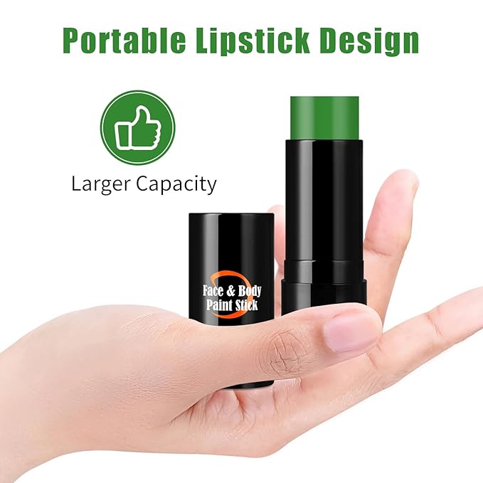 Witch Green Face Body Paint Stick, St. Patrick's Day Face Paint Makeup Accessories, Full-Coverage Hypoallergenic Camo Hulk Hunting FacePaint, Halloween SFX Cosplay Costume Party Green Makeup