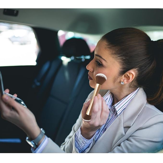 4 in 1 Makeup Brush Set, Travel Makeup Brushes with Case, Foundation Brush/Blush Brush, Eyeshadow Powder Brush,Concealer Brush (gold-silicon brush holder)