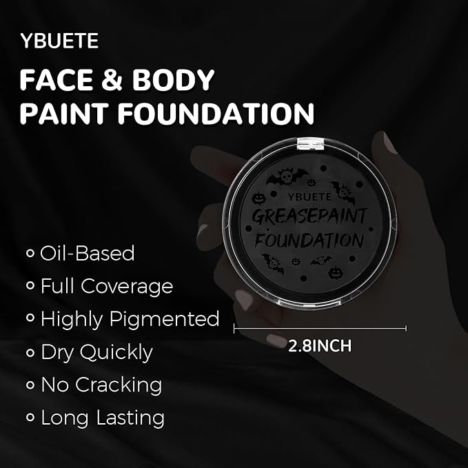 Black Cream Face Body Painting Foundation, Professional Waterproof Oil Based Black Face Paint for Halloween SFX Skeleton Joker Zombie Vampire Cosplay Makeup Adult Cosplay Costume Party