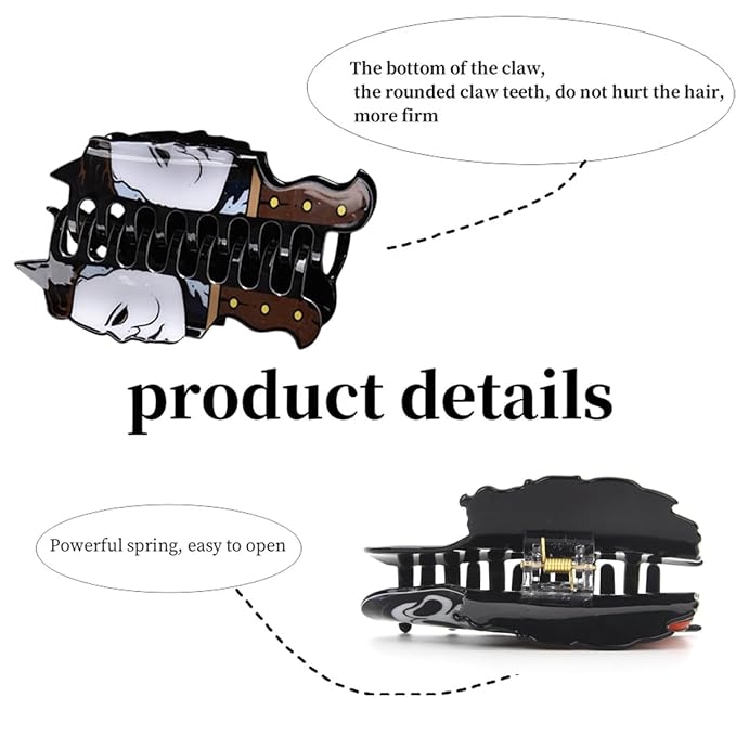 1Pcs Halloween Hair Claw Clips VGNRAR Ghost Halloween Hair Clip Black White Gothic Design Acrylic Claw Clips Fun Cartoon Large Hair Clips for Hair Horror Hair Accessories for Women Holiday Party Decor