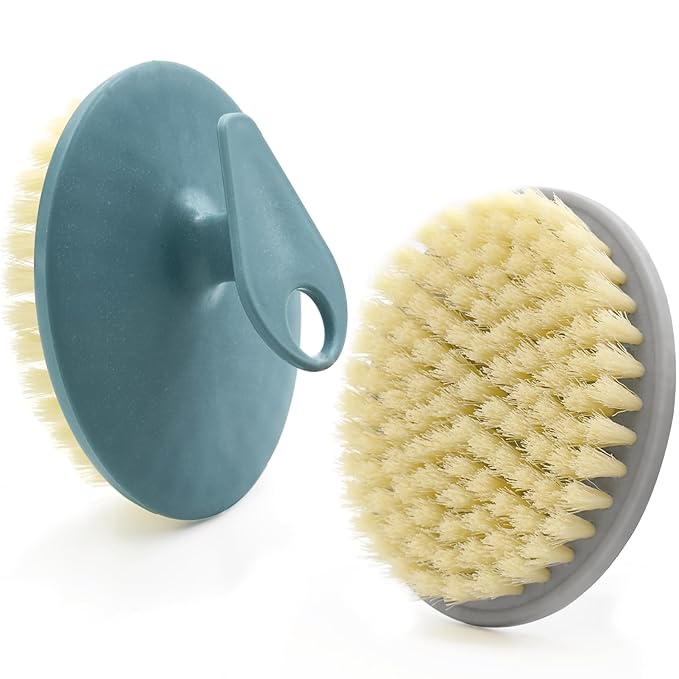 Body Scrubber 2 Pack, BEAUTAIL Gentle Exfoliating Shower Bath Brush, Soft Bristle Brushes for Sensitive Skin Women Men, Non-Slip Hand-Clip, Durable and Long Lasting (Blue+Gray)