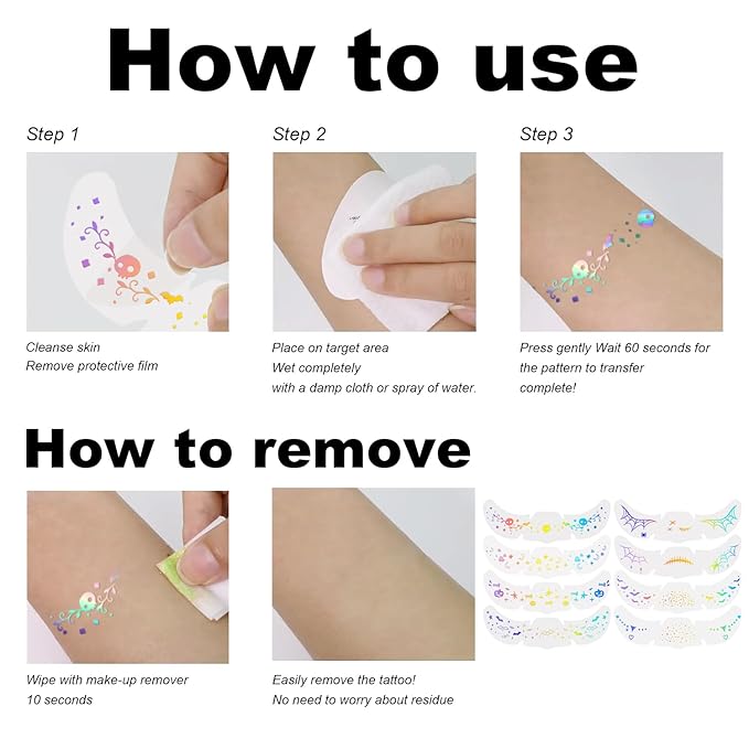 8PCS Halloween Glitter Freckles Face Tattoo, Sparkle Freckles for Women and Kids, Cute Star Waterproof Gold Temporary Face Tattoos Glitter Glow Up Patches (8PCSC Holographic Multicolor)