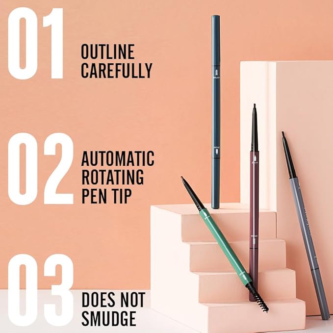 3 Pcs Black Eyebrow Pencils for Women,with Spoolie Brush,Eyebrow Pencil Soft Textured,Waterproof Sweat-proof for Fills in Sparse Areas and Gaps Create a Natural Eye Brow,Vegan & Cruelty-Free