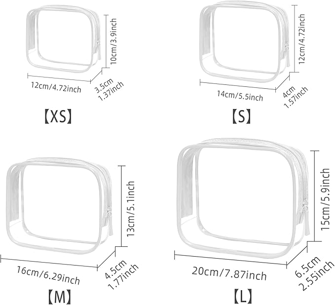 4 Pack Clear Makeup Bags, TSA Approved Toiletry Bag Car Organizer Travel Cosmetic Case Portable Travel Essentials Bags for Toiletries Clear Summer Beach Bag Carry on Airport Airline Compliant Bag