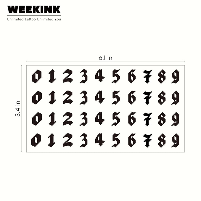 Old English Gothic Number Temporary Tattoos – Realistic Ink-Look Numbers for Dates & Events, Waterproof & Long Lasting Semi-Permanent Tattoos for 2 Weeks