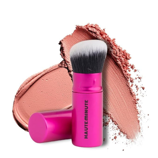 Mini Glamstick Retractable Blush Brush - Travel Face Makeup Brush for Liquid, Cream Buffing & Blending, Cruelty-Free Bristles