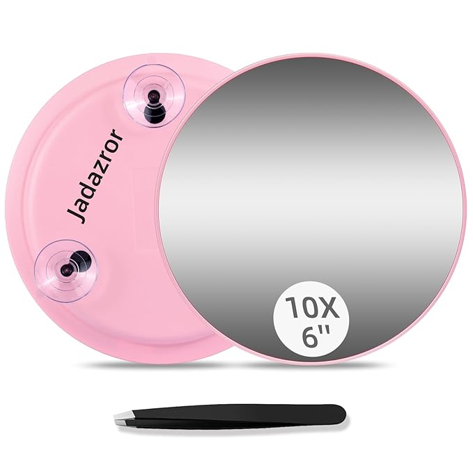Jadazror-10X Makeup Magnifying Mirror, 6inch Hand mirrors Makeup Magnification and Tweezers Set, 10X Travel Magnified Mirror with Suction Cups for Easy Mounting-Blackhead/Blemish Removal for Women Men