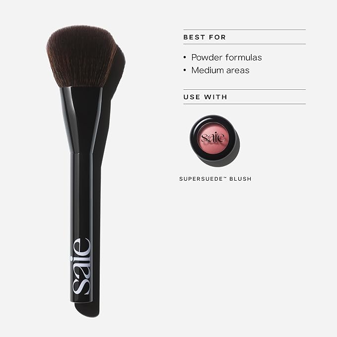 Saie Powder Blush Brush - Fluffy, Tapered Pressed or Loose Powder Brush for Easy Pickup, Diffused Application + Minimal Fallout - Made with Vegan, Cruelty-Free Synthetic Bristles (1 Count)