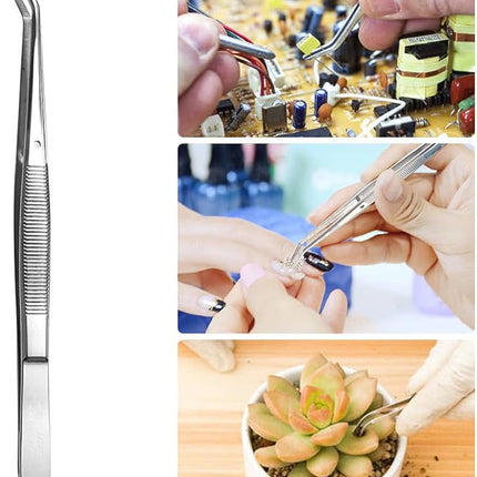 Stainless Steel Tweezers, with Curved Serrated Tip Multipurpose Sewing Machine Tweezers Forceps for Craft Repairing (5PCS)