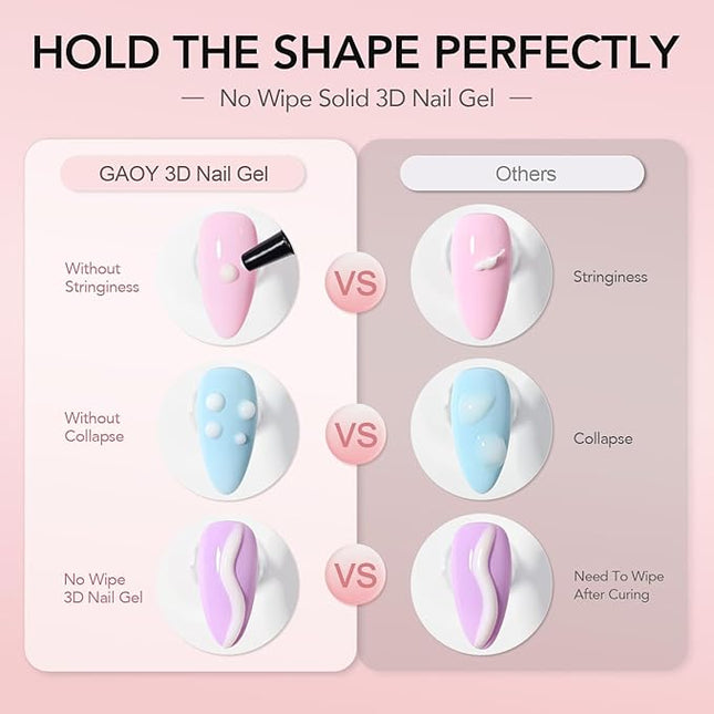 GAOY White 3D Nail Gel, 15g Sculpting Gel for 3D Nail Art Designs Carving, Molding, Painting, No Wipe Gel for Gems & Charms Decoration, Salon DIY Use