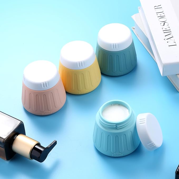 Gemice 4 OZ Travel Size Containers for Toiletries, Leak-Proof Silicone Slime Jars with Lids, BPA Free Small Round Cosmetic Slime Container for Lotion, Cream, Ointments, Travel Storage (4 Pack)