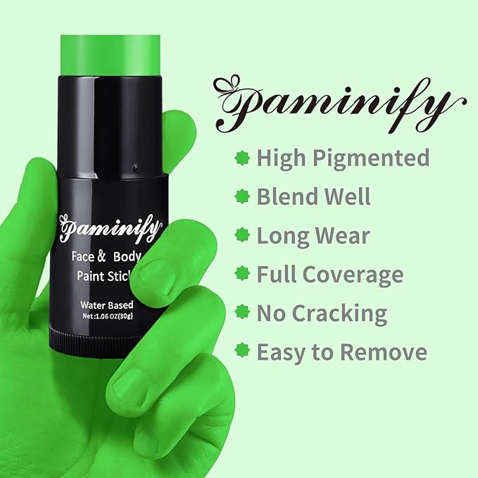 Light Green Face Paint Stick,Water-Based Green Body Paint Stick,Washable Full-Coverage Halloween Face Painting for Monster Frankenstein Witch Costume,SFX Makeup for Cosplay,1.06 OZ