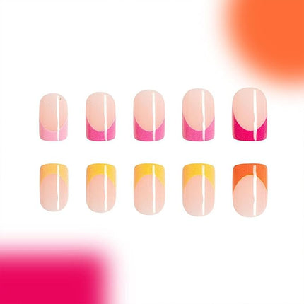 Square Press on Nails Short Fake Nails Colorful Flower Heart Design Glue on Nails Flowers Acrylic Nails Press ons Red Full Cover False Nails Glossy Artificial Stick on Nails Women Girls 24 Pcs