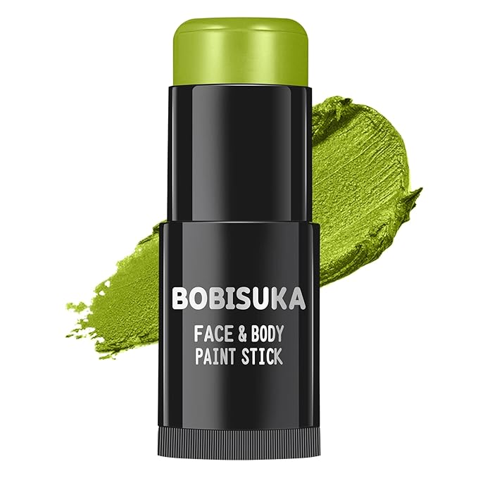 BOBISUKA Ogre Green Face Body Paint Stick, Light Green Eye Black Painting Sticks for Sports, Facepaints Makeup for Halloween Goblin Zombie Witch Camo Hulk Cosplay Special Effects Costume SFX