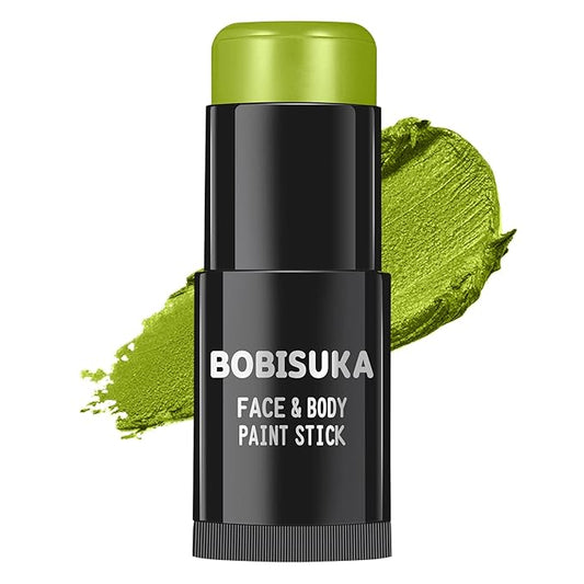 BOBISUKA Ogre Green Face Body Paint Stick, Light Green Eye Black Painting Sticks for Sports, Facepaints Makeup for Halloween Goblin Zombie Witch Camo Hulk Cosplay Special Effects Costume SFX