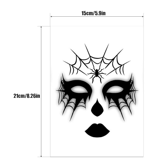 Halloween Spider Web Face Tattoos, Temporary Tattoos Stickers, Face Tattoo Decals,Temporary Makeup Tattoos, Face Tattoo Sticker Art for Adult Kids Halloween Costume Accessories 8Pcs