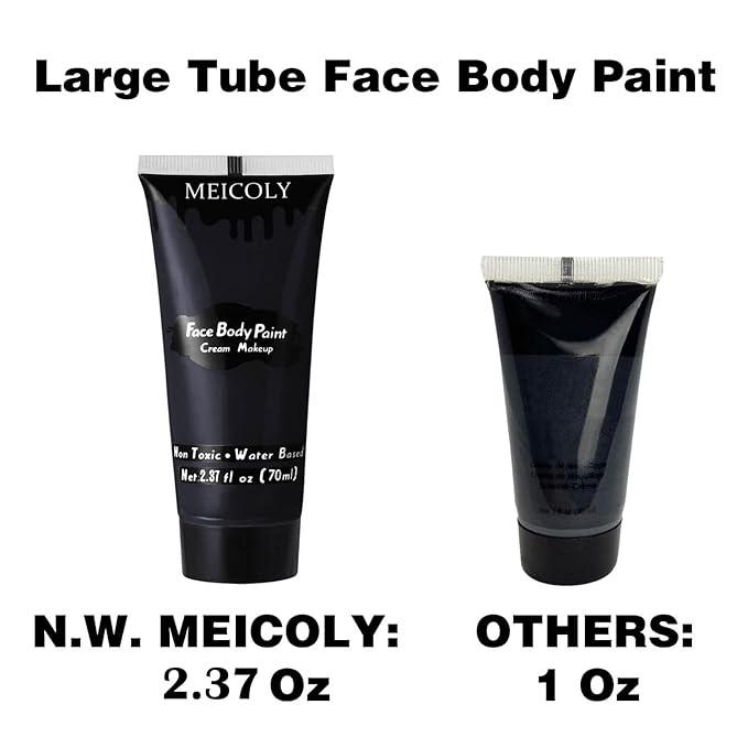 MEICOLY Black Cream Face Body Paint, 2.37Oz Large Tube Water Based Clown Black Makeup,Body Paint for Adults and Kids,Halloween SFX Skull Joker Zombie Vampire Skeleton Goth Spider Cosplay Makeup