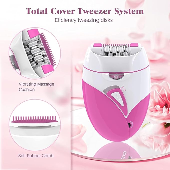 Epilator for Women, Smooth Glide Epilator Facial Hair Remover for Women with 2 Speed & LED Light, Electric Facial Hair Removal Suitable for Face, Bikini Areas, Underarms, Arms, Legs