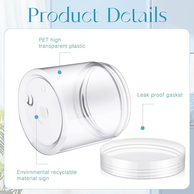 Patelai 4 Pieces Round Wide-mouth Leak Proof Plastic Container Jars with Lids for Travel Storage Makeup Beauty Products Face Creams Oils Salves Ointments DIY Making(6 Ounce,Clear)