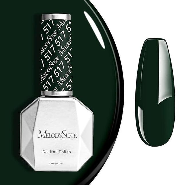 MelodySusie Black Gel Nail Polish, 0.5 Fl Oz Blackish Green Gel Polish Soak Off UV LED Nail Lamp Black Green Gel Polish Christmas Gift for Women Nail Art Starter Manicure Salon DIY At Home-517-A2001