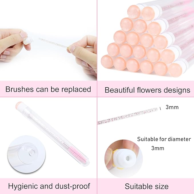 20 Sets Mascara Wands Tube Set Reusable Lash Spoolies Tube Diamond Eyelash Brush Tubes Spoolies Lash Extension Brushes Applicators Makeup Tools (sky-Pink)