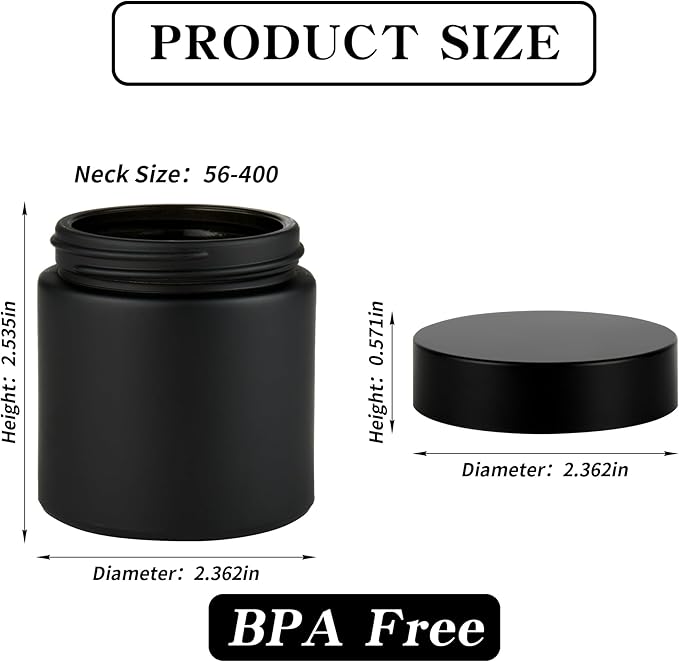 4 oz Reusable Black Glass Container Jars 24 Pack with Wide-mouth Leak Proof Cap and Inner Pull-On Lid for Travel Storage Makeup, Face Creams, Body Lotions, DIY Crafts or Others
