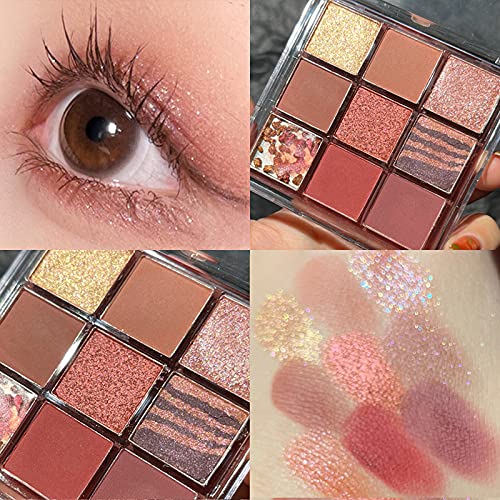 Kayswang 9 colors glitter eyeshadow palette makeup palette matte high pigment color cream texture natural eye shadow powder eye shadow palette in autumn and winter long lasting & waterproof (brown)