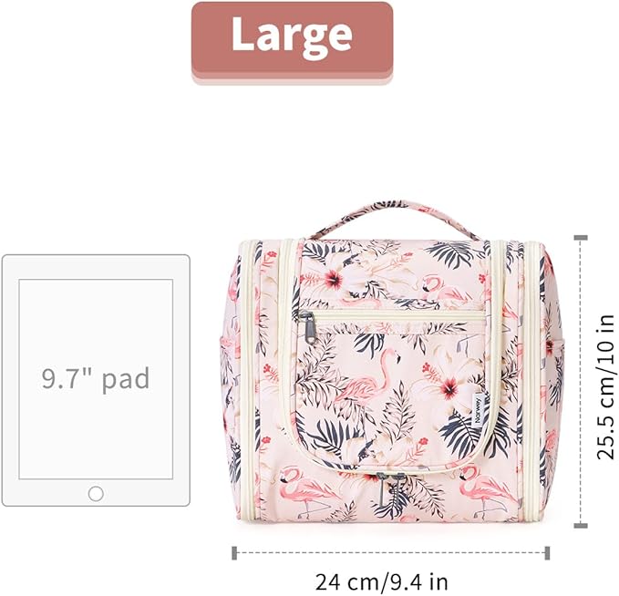 Narwey Hanging Toiletry Bag for Women Travel Makeup Bag Organizer Toiletries Bag for Cosmetics Essentials Accessories (Large, Beige Bird)