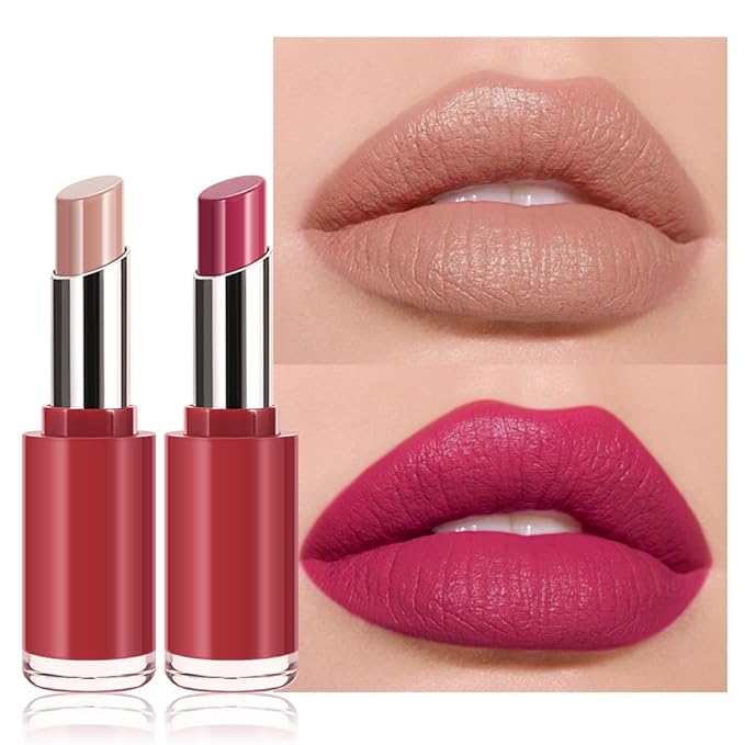 2Pcs Honey Lipstick Tinted Lip Balm Set - Matte Tint Cream Lipsticks for All Skin Tones,Hydrating Lip Stain,Can be Buildable Nourishing Moisturizing Suitable for Women to Every Day Makeup 01&05